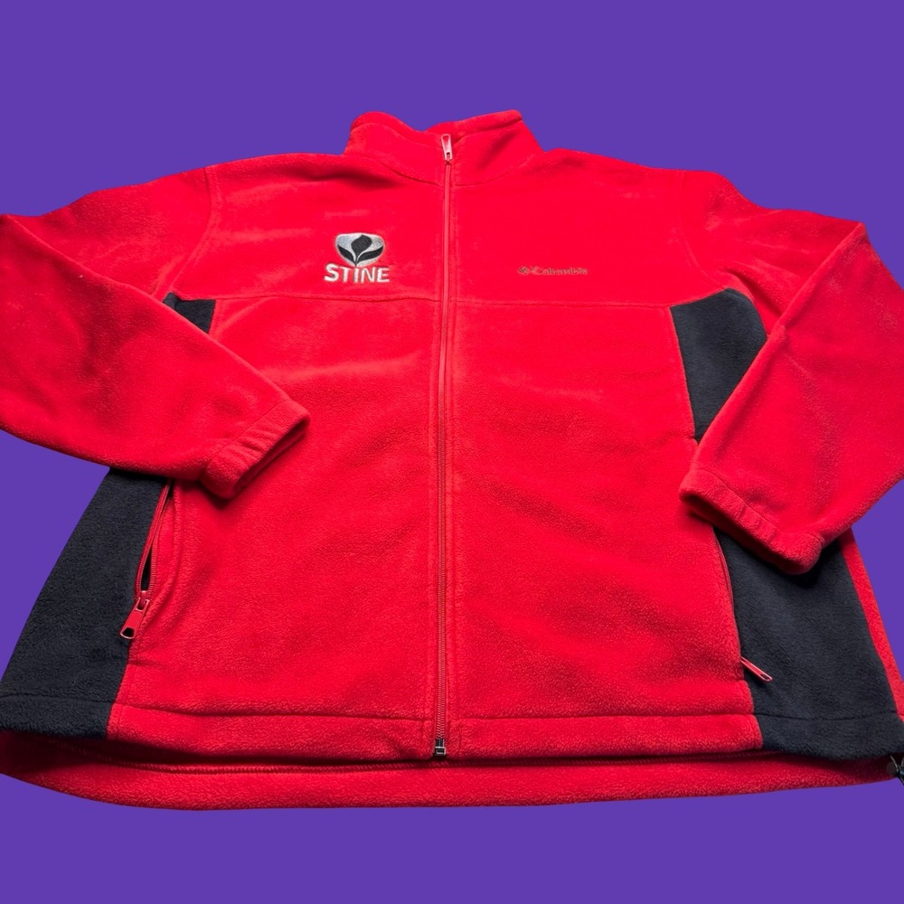 Columbia Fleece Men's Jacket XL Red Black Full Zip Embroidered Outdoor Hiking